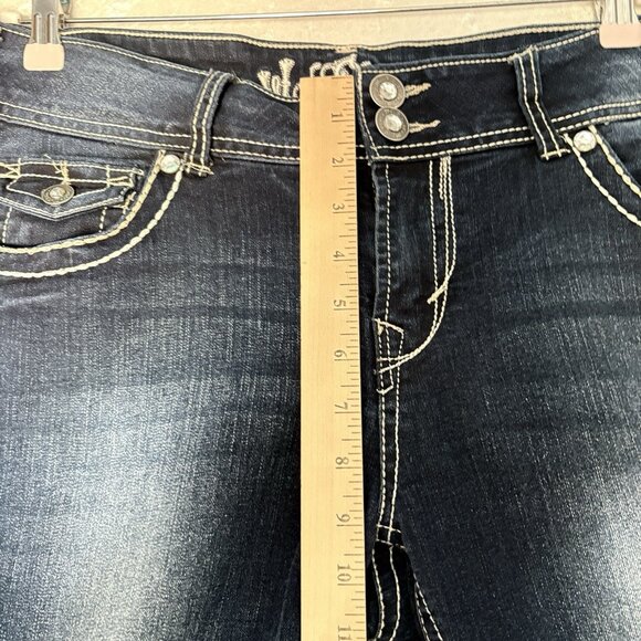 WALLFLOWER Womans Capri Jean Rhinstones Embellished Embroidered Sz 13 Blue - Picture 10 of 13